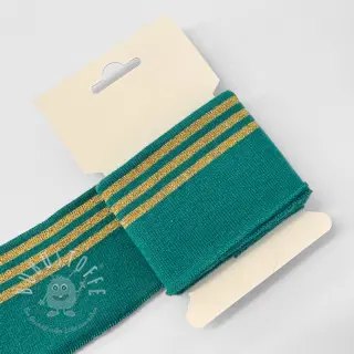 Baumwoll Bündchenstoff CUFF LUREX 7 cm teal/gold