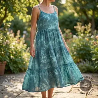 Double gauze/musselin TIE DYE dark cyan