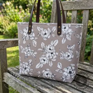 Dekostoff Flowers taupe digital print