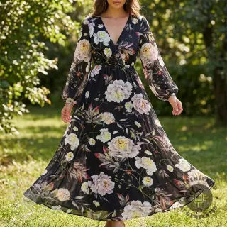 Damenstoffe MAGNOLIA STRETCH Flowers bouquet black
