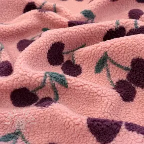 Mantelstoff TEDDY JACQUARD Cherries pink