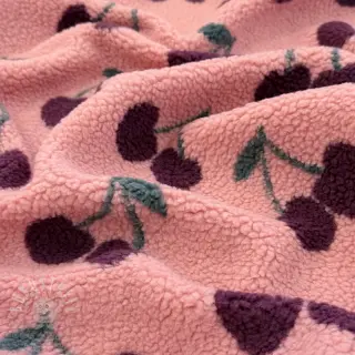 Mantelstoff TEDDY JACQUARD Cherries pink