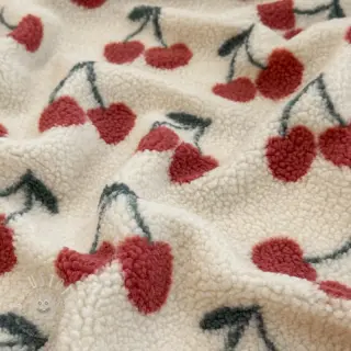 Mantelstoff TEDDY JACQUARD Cherries ecru