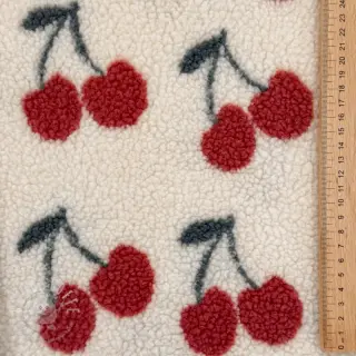 Mantelstoff TEDDY JACQUARD Cherries ecru