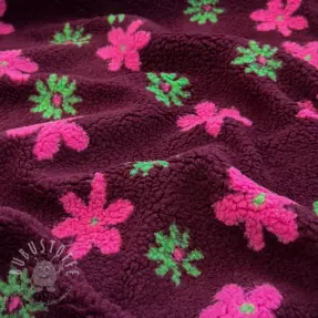 Mantelstoff TEDDY JACQUARD Flowers burgundy