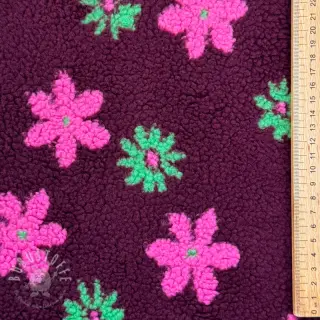 Mantelstoff TEDDY JACQUARD Flowers burgundy