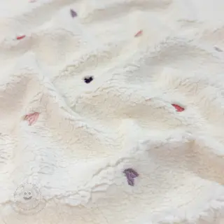 Mantelstoff TEDDY EMBROIDERY Hearts ecru