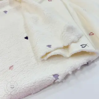 Mantelstoff TEDDY EMBROIDERY Hearts ecru