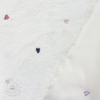 Mantelstoff TEDDY EMBROIDERY Hearts ecru