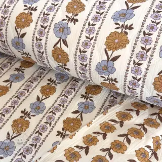 Double gauze/musselin STEPPED Flowers in stripe white