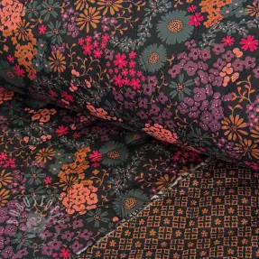 Baumwollstoff VOILE STEPPED Flowerie black digital print
