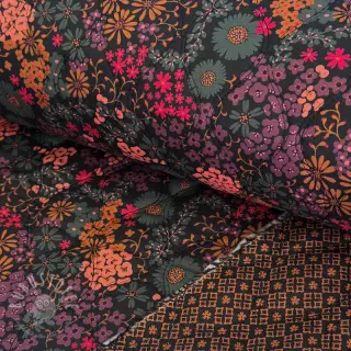 Baumwollstoff VOILE STEPPED Flowerie black digital print