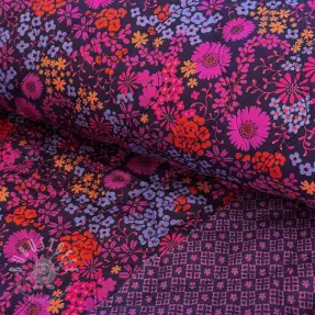 Baumwollstoff VOILE STEPPED Flowerie purple digital print