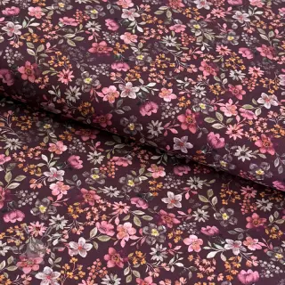 Baumwollstoff Autumn flowers burgundy digital print