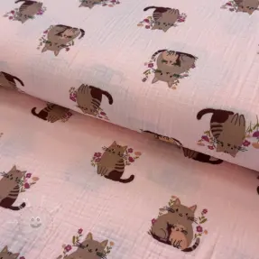 Double gauze/musselin Cats pink