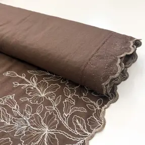 Viskosestoff leinen ONE-SIDE BORDER Floweria brown