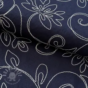 Viskosestoff leinen EMBROIDERY Flora navy