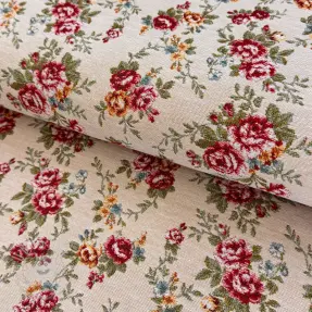 Dekostoff jacquard Nina blanc rouge