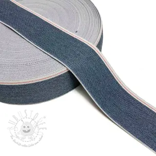 Gummiband 4 cm JEANS WHITE STRIPE blue