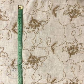 Viskosestoff leinen Embroidery Leaves natural