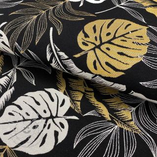 Dekostoff jacquard Botanic leaf metallic deluxe