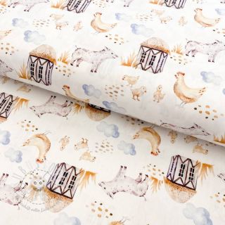 Baumwollstoff Snoozy fabrics Farm style Piggy digital print