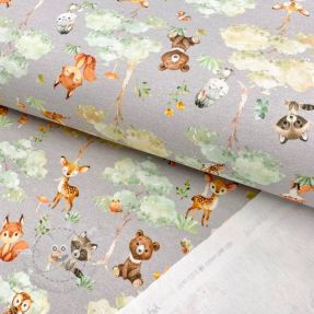 Teplákovina Cutie forest animals light grey digital print