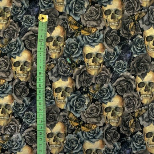 Jersey Skull and roses black grey digital print