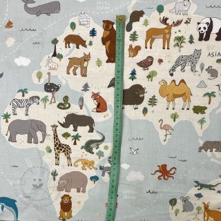 Baumwollstoff Animals world map digital print