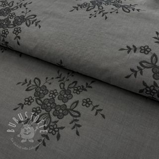 Baumwollstoff Embroidery Bouquet grey
