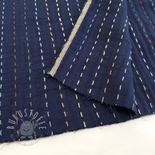 Double gauze/musselin Embroidery stripes dark blue