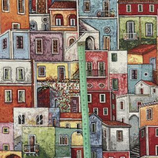 Dekostoff GOBELIN PREMIUM Happy colourful village