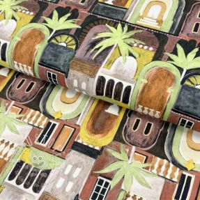 Dekostoff Tropical cottages brique digital print