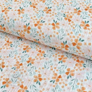 Double gauze/musselin Orange flowers white digital print