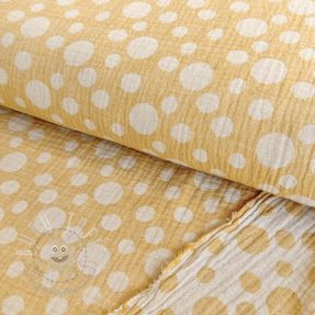 Dvojitá gázovina/mušelín JACQUARD Dots dark yellow