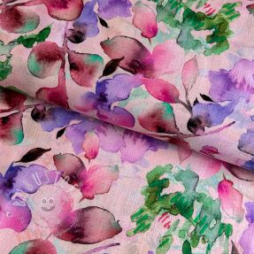 Leinen mit Baumwolle Aquarel leaves RAMIE pink digital print