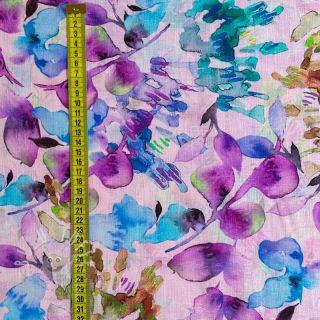 Leinen mit Baumwolle Aquarel leaves RAMIE purple digital print