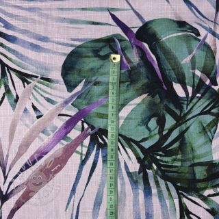 Viskosestoff leinen Tropical leaves purple digital print