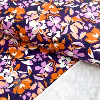 Sweatstoff Bright flowers design purple ochre