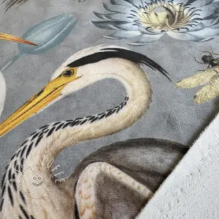 Dekostoff VELVET Heron bird steel grey