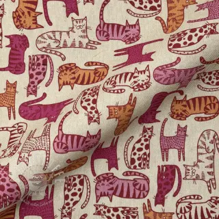 Dekostoff Linenlook Cat Wildlife Art pink