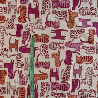 Dekostoff Linenlook Cat Wildlife Art pink