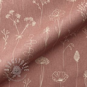 Dekostoff Linenlook Fine Fragile Flower old rose