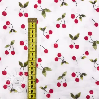 Double gauze/musselin Cherries white digital print