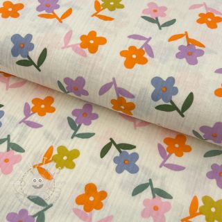 Double gauze/musselin Retro flowie ecru