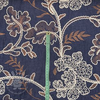 Baumwollstoff JEANS Embroidery leaves dark blue