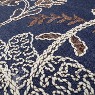 Baumwollstoff JEANS Embroidery leaves dark blue