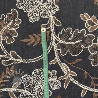 Baumwollstoff JEANS Embroidery leaves black