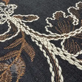 Baumwollstoff JEANS Embroidery leaves black