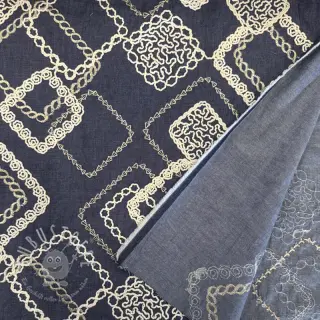 Baumwollstoff JEANS EMBROIDERY Square dark blue